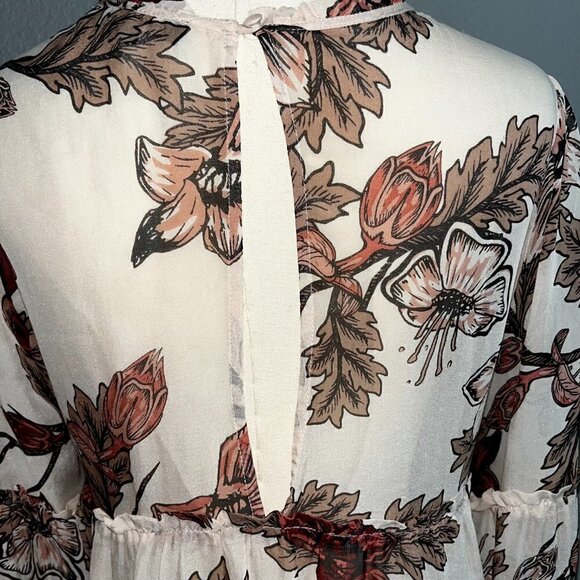 FOR LOVE and LEMONS Sheer Floral Ruffle Hem Tiered Sleeves Tassel Cuffs Dress S - Picture 10 of 12